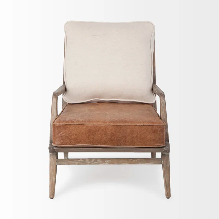 Merana Harman II Cream Fabric and Brown Leather Seat Accent Chair