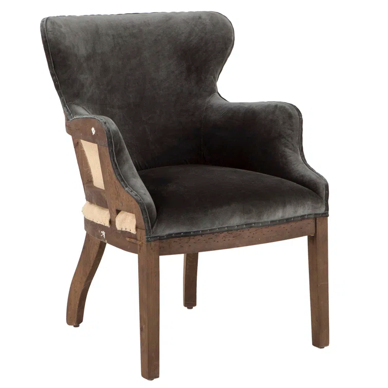 Gray Velvet Handcrafted Accent Chair with Oak Frame