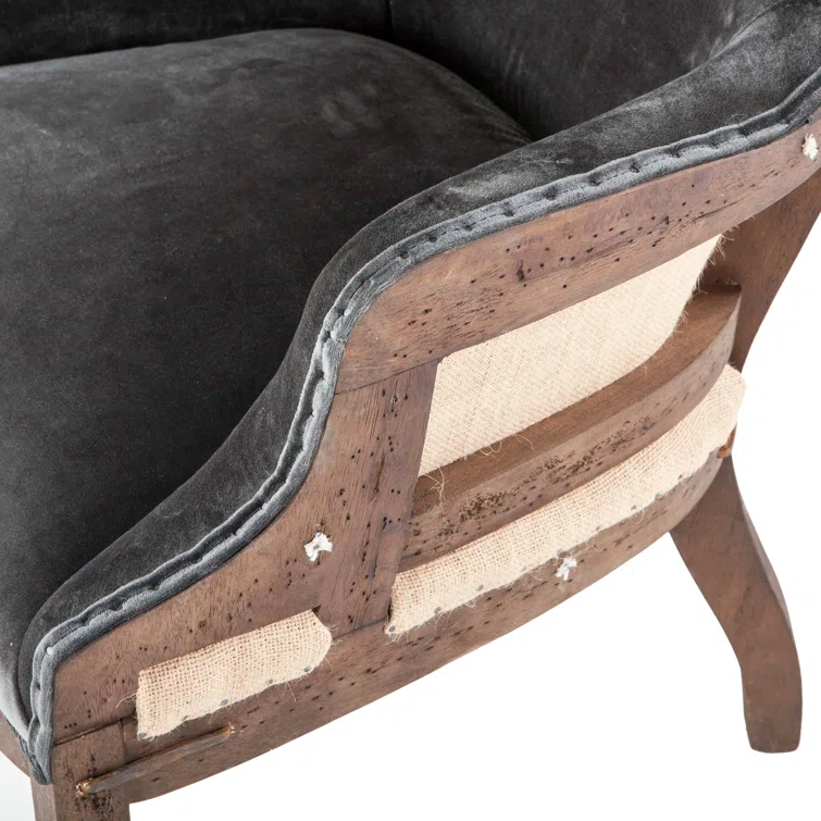 Gray Velvet Handcrafted Accent Chair with Oak Frame