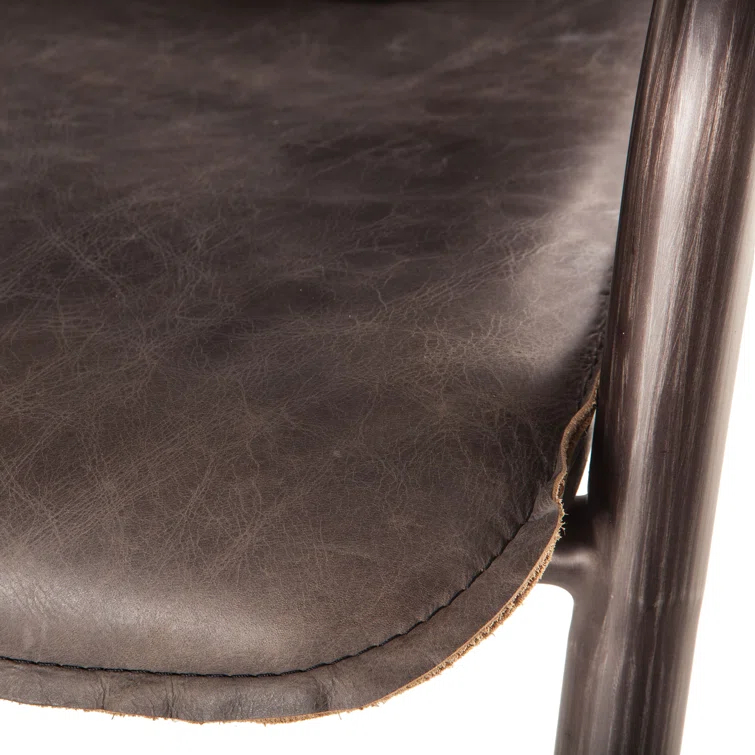 Chiavari Antique Ebony Leather Bar Stool with Vintage Bronze Frame