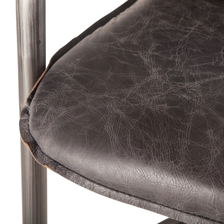 Chiavari Antique Ebony Leather Bar Stool with Vintage Bronze Frame