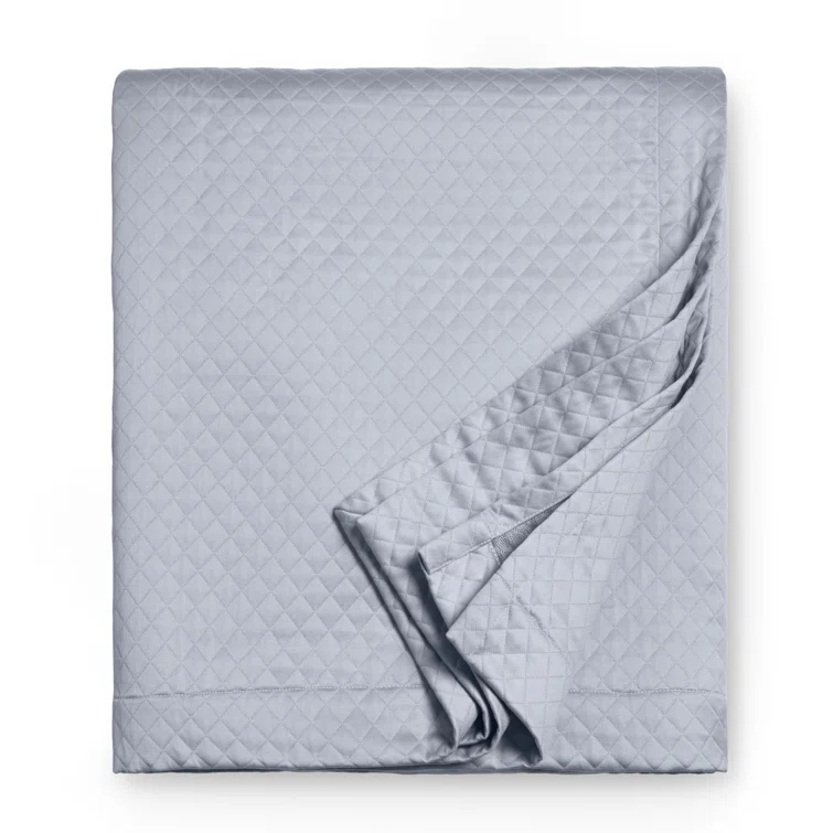 Timeless Diamond Piqué Matelassé Cotton Coverlet in Tin