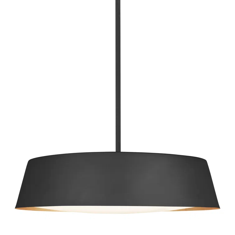 Midnight Black Drum Pendant with Silk-Screen Glass & Gold Leaf Interior