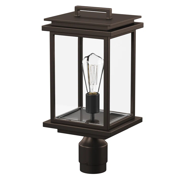 Antique Bronze Rectangular Outdoor Post Lantern with Clear Panels