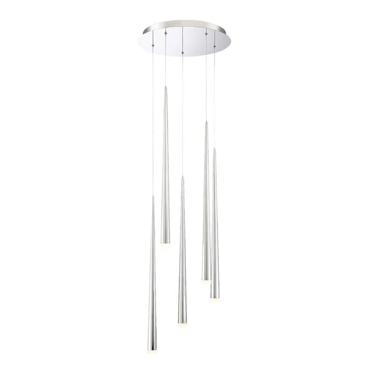 Cascade Polished Nickel 5-Light LED Pendant with Frosted Glass