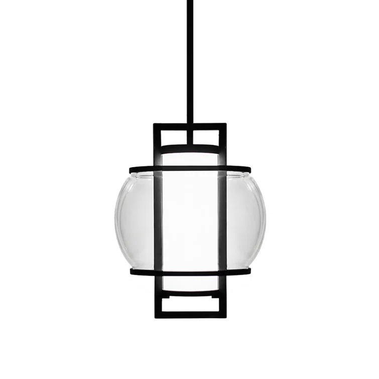 Lucid Black Orb LED Pendant with Mouth-Blown Opal Glass