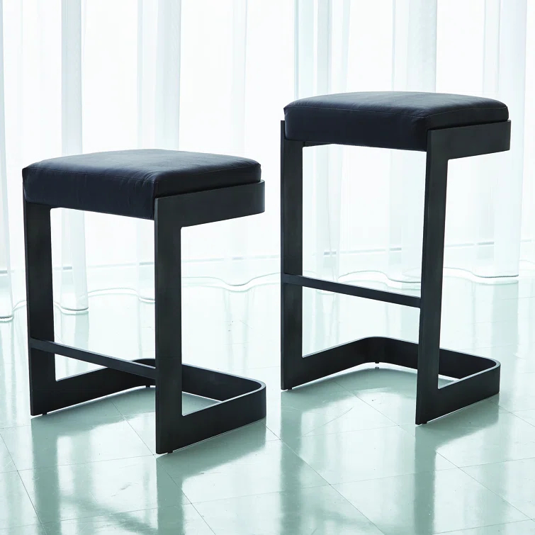 Studio A Home Regan Bar Stool w/Black Leather-Graphite