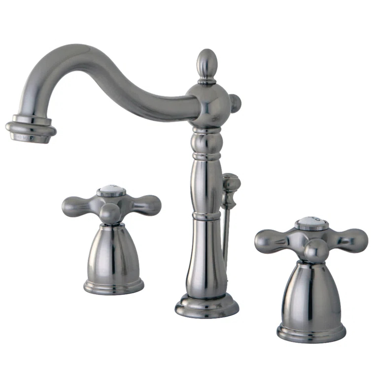 Kingston Brass Heritage Two-Handle 3-Hole Deck Mount Widespread Bathroom Faucet with Pop-Up Drain