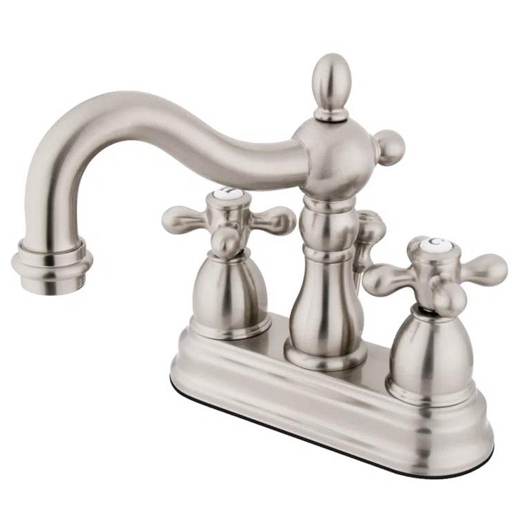 Kingston Brass Heritage Two-Handle 3-Hole Deck Mount 4" Centerset Bathroom Faucet with Plastic Pop-Up