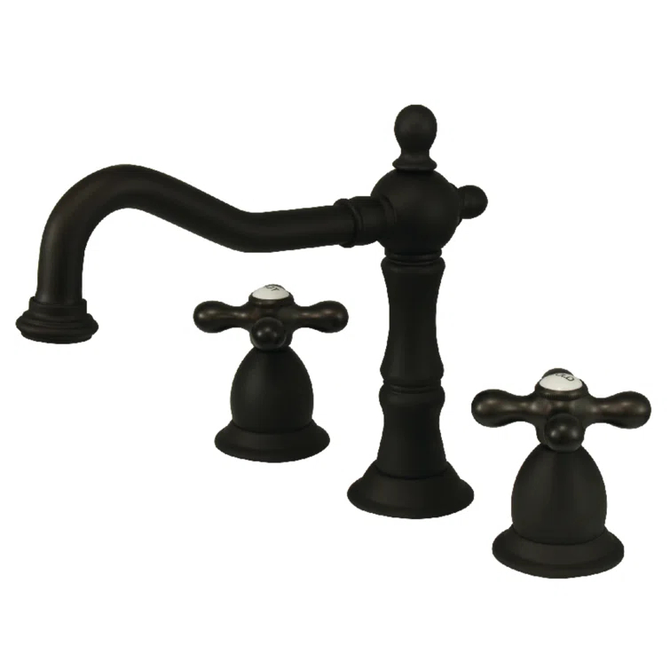 Kingston Brass Heritage Two-Handle 3-Hole Deck Mount Widespread Bathroom Faucet with Brass Pop-Up Drain