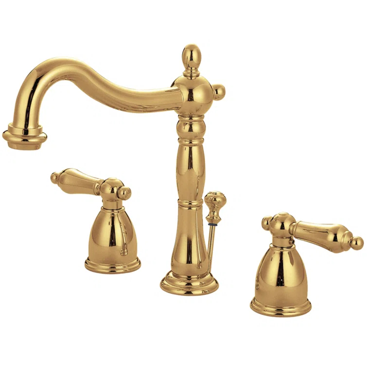 Kingston Brass Heritage Two-Handle 3-Hole Deck Mount Widespread Bathroom Faucet with Pop-Up Drain