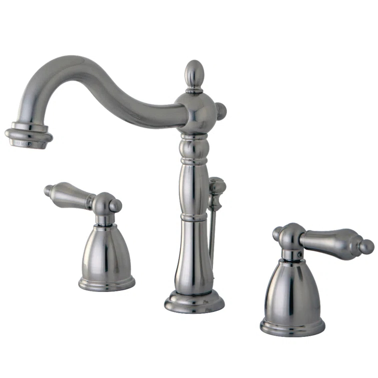 Kingston Brass Heritage Two-Handle 3-Hole Deck Mount Widespread Bathroom Faucet with Pop-Up Drain