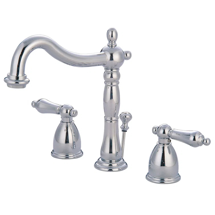 Kingston Brass Heritage Two-Handle 3-Hole Deck Mount Widespread Bathroom Faucet with Pop-Up Drain