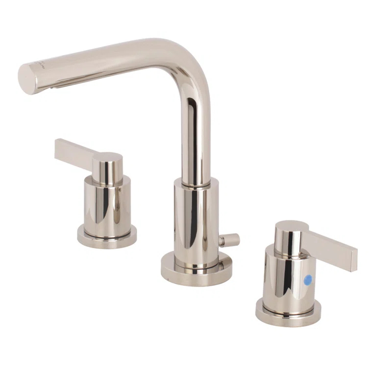 Kingston Brass NuvoFusion Two-Handle 3-Hole Deck Mount Widespread Bathroom Faucet with Brass Pop-Up Drain