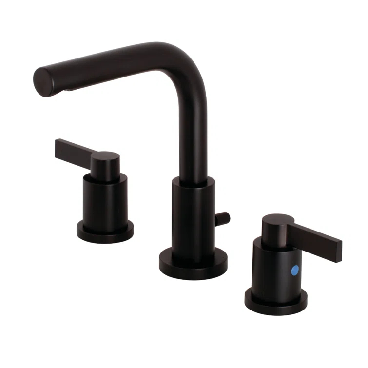 Kingston Brass NuvoFusion Two-Handle 3-Hole Deck Mount Widespread Bathroom Faucet with Brass Pop-Up Drain