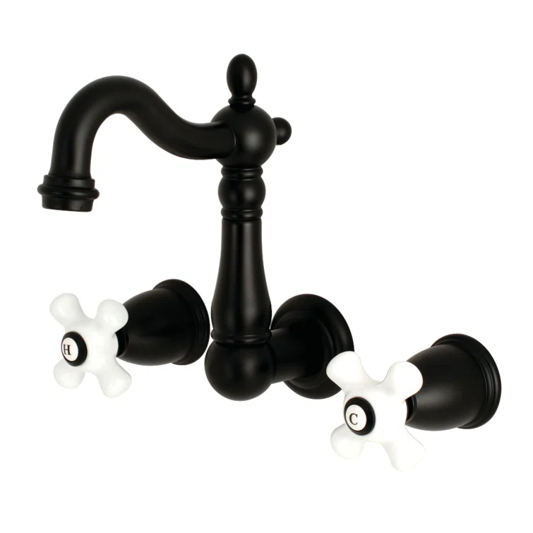 Kingston Brass Heritage Two-Handle 3-Hole Wall Mount Bathroom Faucet