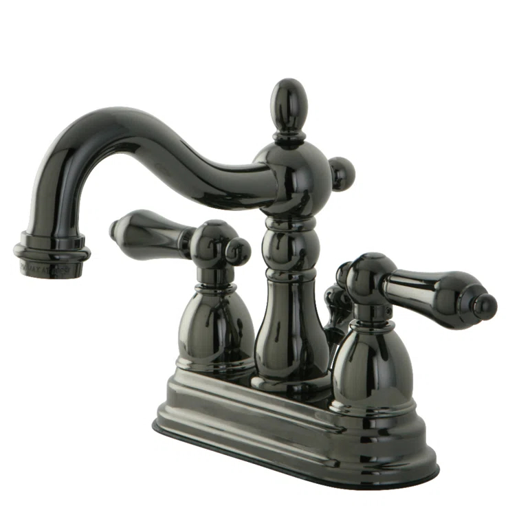 Kingston Brass Water Onyx Two-Handle 3-Hole Deck Mount 4" Centerset Bathroom Faucet with Plastic Pop-Up