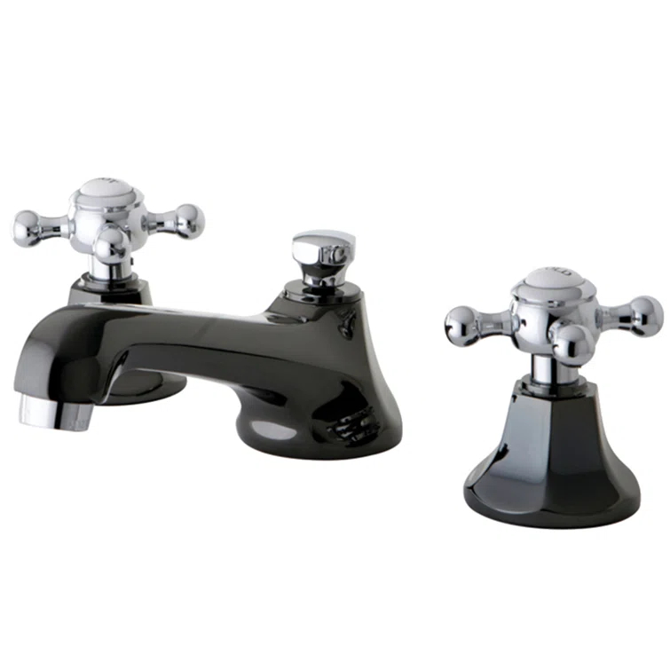 Kingston Brass NS4467BX Kingston Brass Water Onyx Two-Handle 3-Hole Deck Mount Widespread Bathroom Faucet with Brass Pop-Up Drain