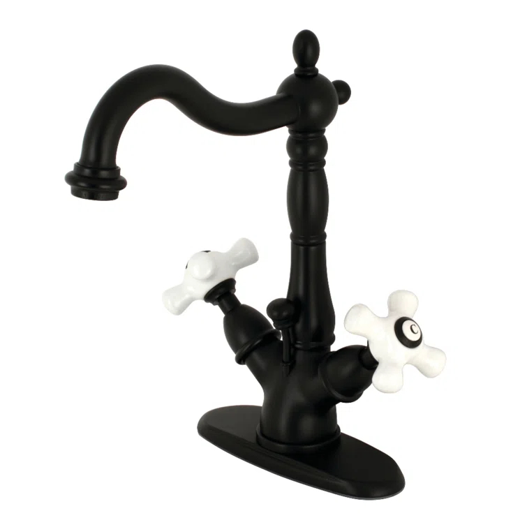 Kingston Brass Heritage Two-Handle 1-or-3 Hole Deck Mount Bathroom Faucet with Brass Pop-Up