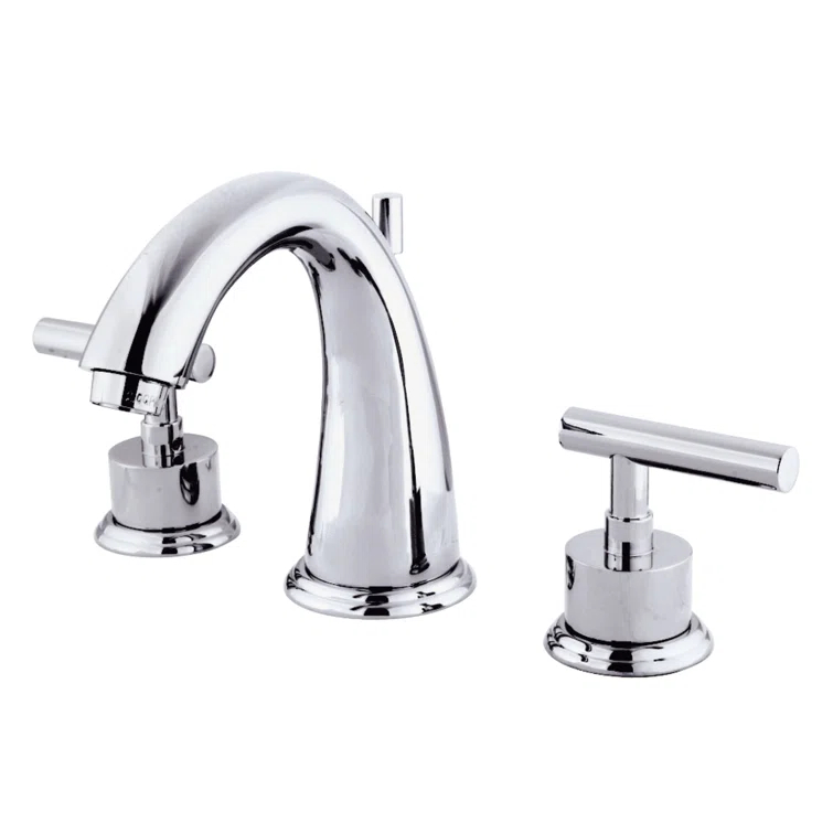 Kingston Brass Manhattan Two-Handle 3-Hole Deck Mount Widespread Bathroom Faucet with Brass Pop-Up Drain