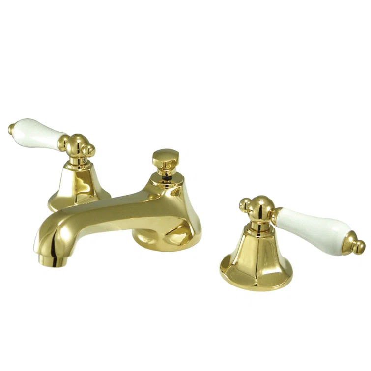 Kingston Brass Metropolitan Two-Handle 3-Hole Deck Mount Widespread Bathroom Faucet with Brass Pop-Up Drain