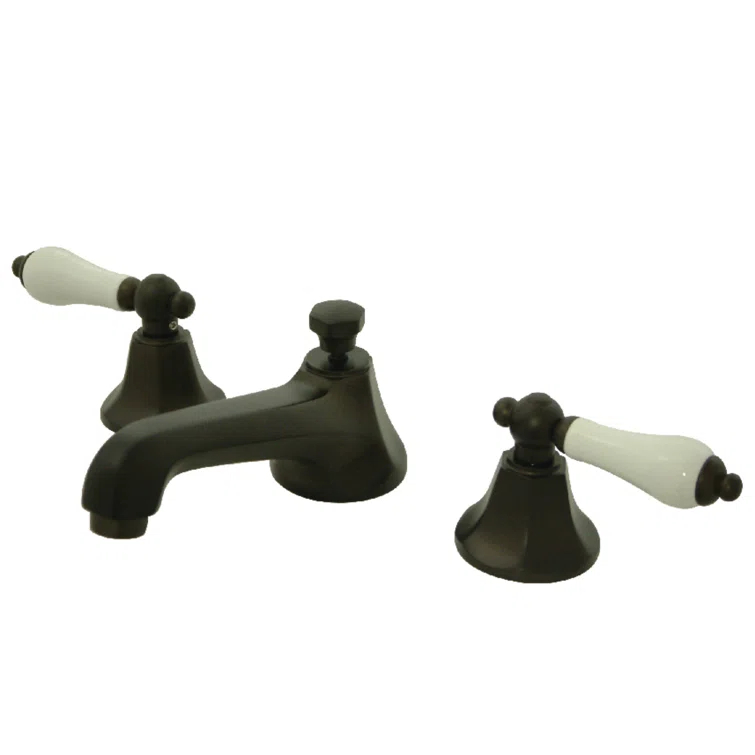 Kingston Brass Metropolitan Two-Handle 3-Hole Deck Mount Widespread Bathroom Faucet with Brass Pop-Up Drain