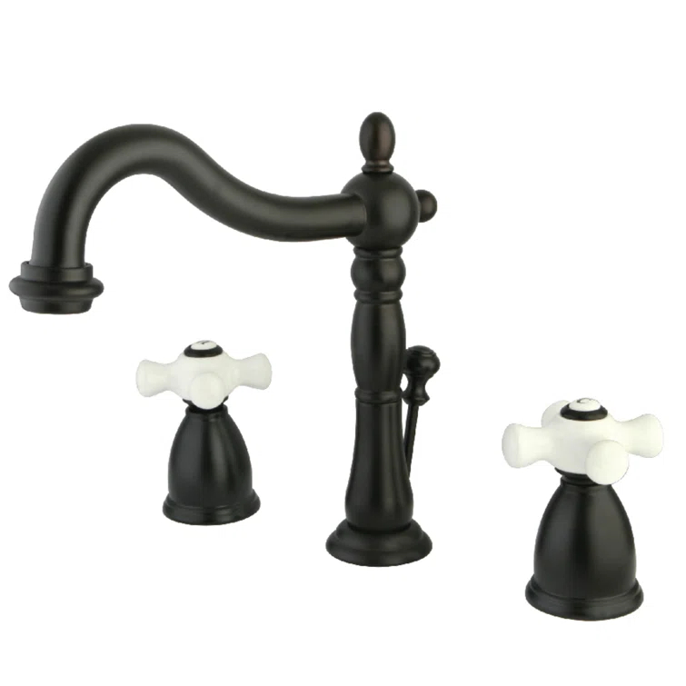 Kingston Brass KB1975PX Kingston Brass Heritage Two-Handle 3-Hole Deck Mount Widespread Bathroom Faucet with Pop-Up Drain
