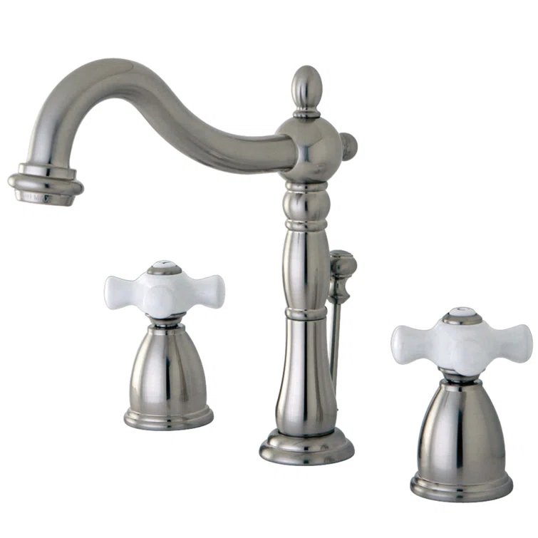 Kingston Brass Heritage Two-Handle 3-Hole Deck Mount Widespread Bathroom Faucet with Pop-Up Drain