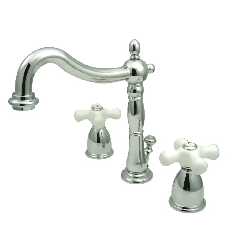 Kingston Brass Heritage Two-Handle 3-Hole Deck Mount Widespread Bathroom Faucet with Pop-Up Drain