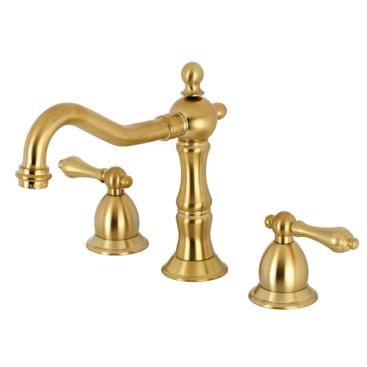 Kingston Brass Heritage Two-Handle 3-Hole Deck Mount Widespread Bathroom Faucet with Brass Pop-Up Drain