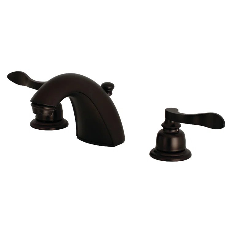 Kingston Brass NuWave French Two-Handle 3-Hole Deck Mount Widespread Bathroom Faucet with Retail Pop-Up Drain