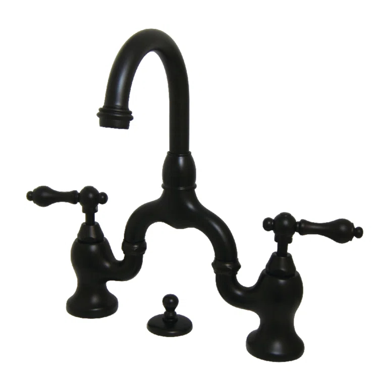 Kingston Brass English Country Two-Handle 3-Hole Deck Mount Bridge Bathroom Faucet with Brass Pop-Up