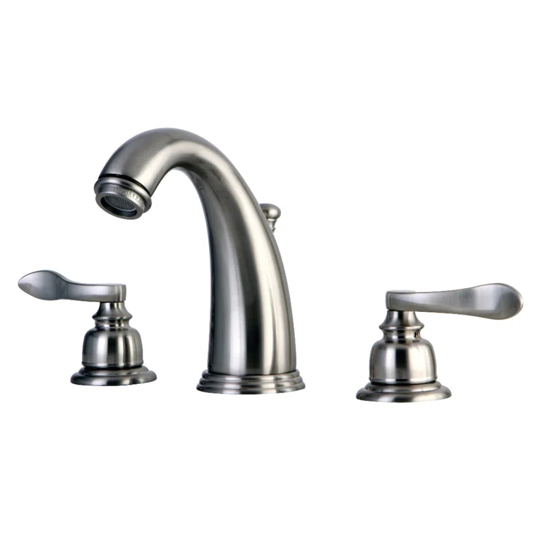 Kingston Brass NuWave French Two-Handle 3-Hole Deck Mount Widespread Bathroom Faucet with Retail Pop-Up Drain