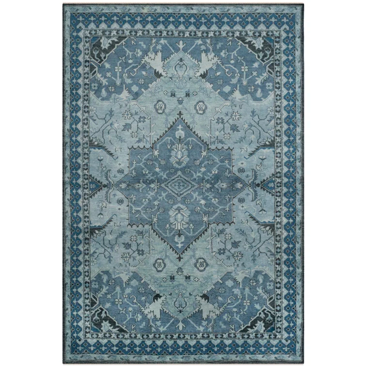 Ink Blue Hand-Knotted Wool 4' x 6' Area Rug