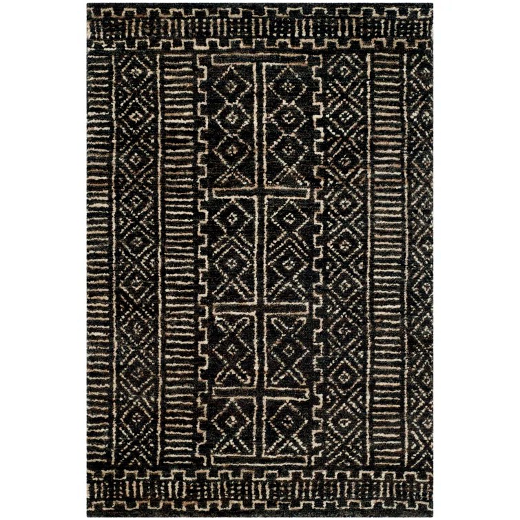 Night & Cream Tribal-Inspired Hand-Knotted Wool-Blend 9' x 12' Rug