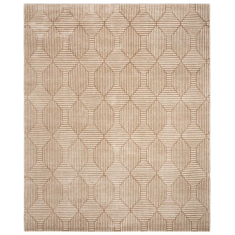 Nepalese Geometric Camel 8' x 10' Hand-Knotted Wool-Silk Blend Rug