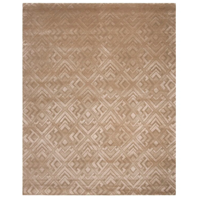 Bronze Geometric Hand-Knotted Wool and Viscose Rug, 8' x 10'
