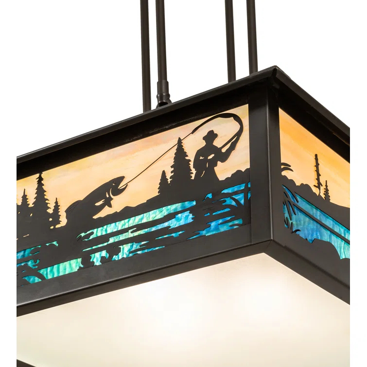 Fly Fishing Creek 3 - Light Antique Bronze Lantern Pendant