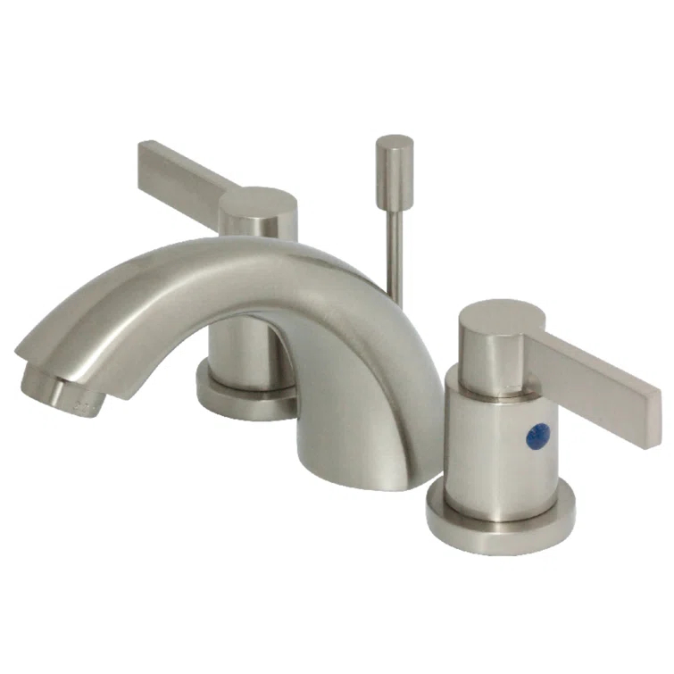 Kingston Brass NuvoFusion Two-Handle 3-Hole Deck Mount Mini-Widespread Bathroom Faucet with Plastic Pop-Up