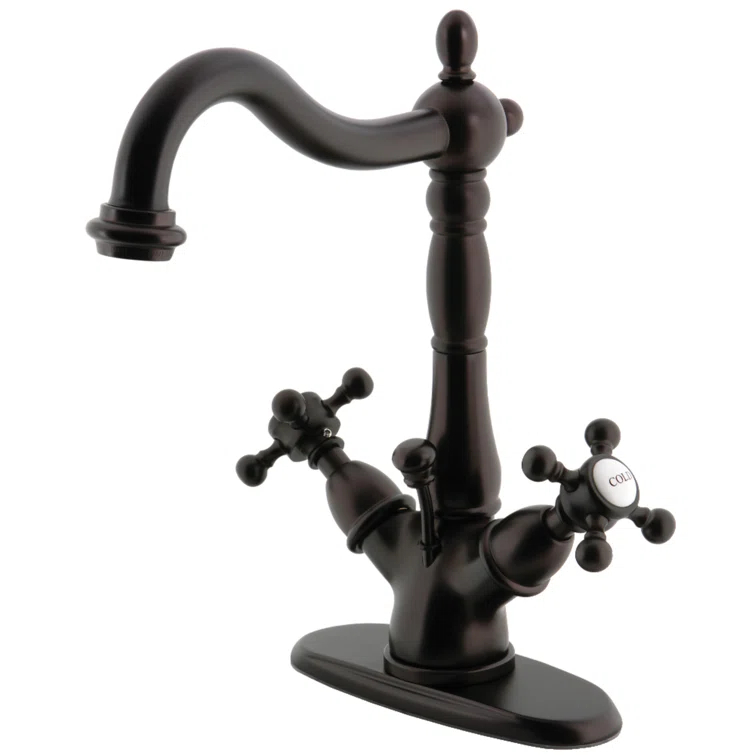 Kingston Brass Vintage Two-Handle 1-or-3 Hole Deck Mount Bathroom Faucet with Brass Pop-Up