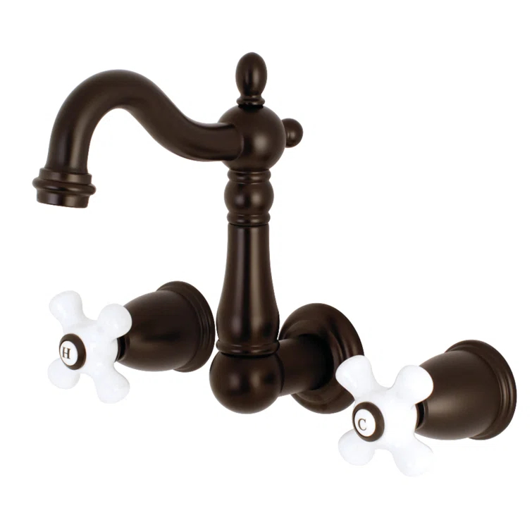 Kingston Brass Heritage Two-Handle 3-Hole Wall Mount Bathroom Faucet