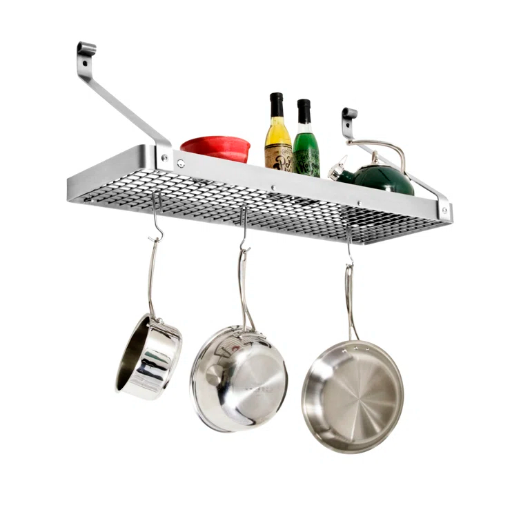 Handcrafted 30 in. Gourmet Deep Bookshelf Wall Rack with 12-Hooks Stainless Steel