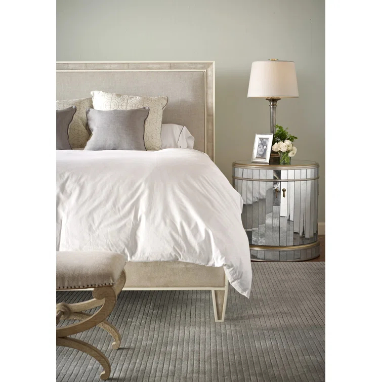 King Size Linen Upholstered Wood Frame Bed with Headboard