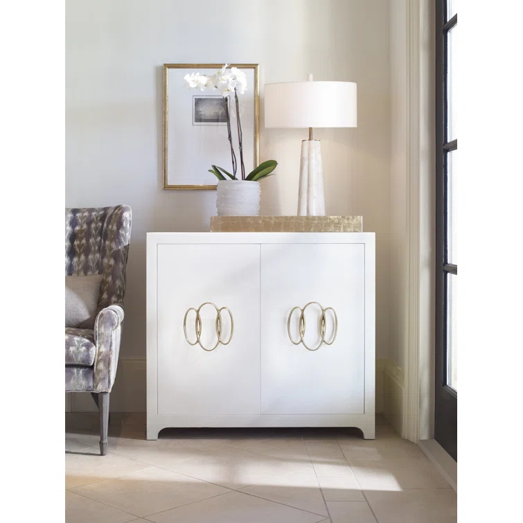 Monarch Ivory Faux Shagreen Solid Wood Accent Cabinet