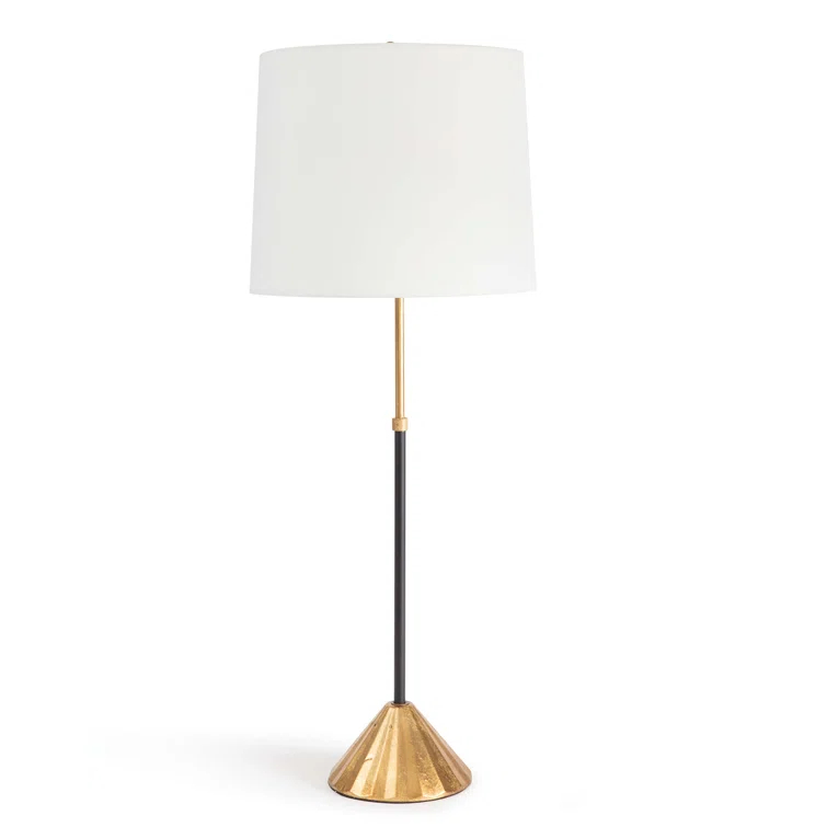 Parasol Black and Gold Leaf Table Lamp with Linen Shade