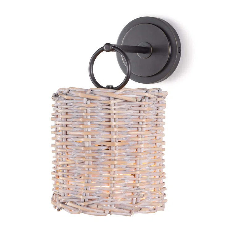 Nantucket Elegance 13.75" Oil Rubbed Bronze Rattan Wall Sconce