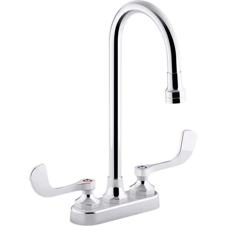 Triton Bowe0.5 GPM Centerset Bathroom Sink Faucet with Laminar Flow, Gooseneck Spout and Wristblade Handles, Drain Not Included
