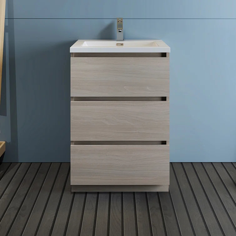 Lazzaro 24" Freestanding Modern Bathroom Vanity with Integrated Single Sink - Faucet Not Included
