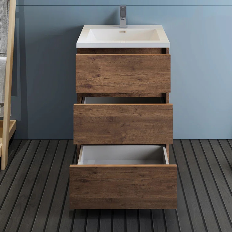 Lazzaro 24" Freestanding Modern Bathroom Vanity with Integrated Single Sink - Faucet Not Included