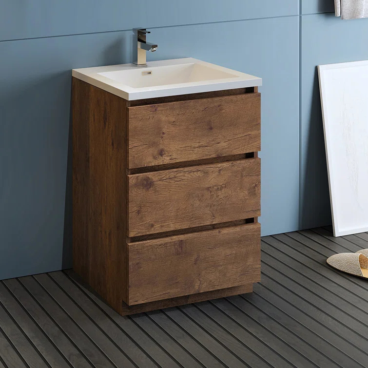 Lazzaro 24" Freestanding Modern Bathroom Vanity with Integrated Single Sink - Faucet Not Included